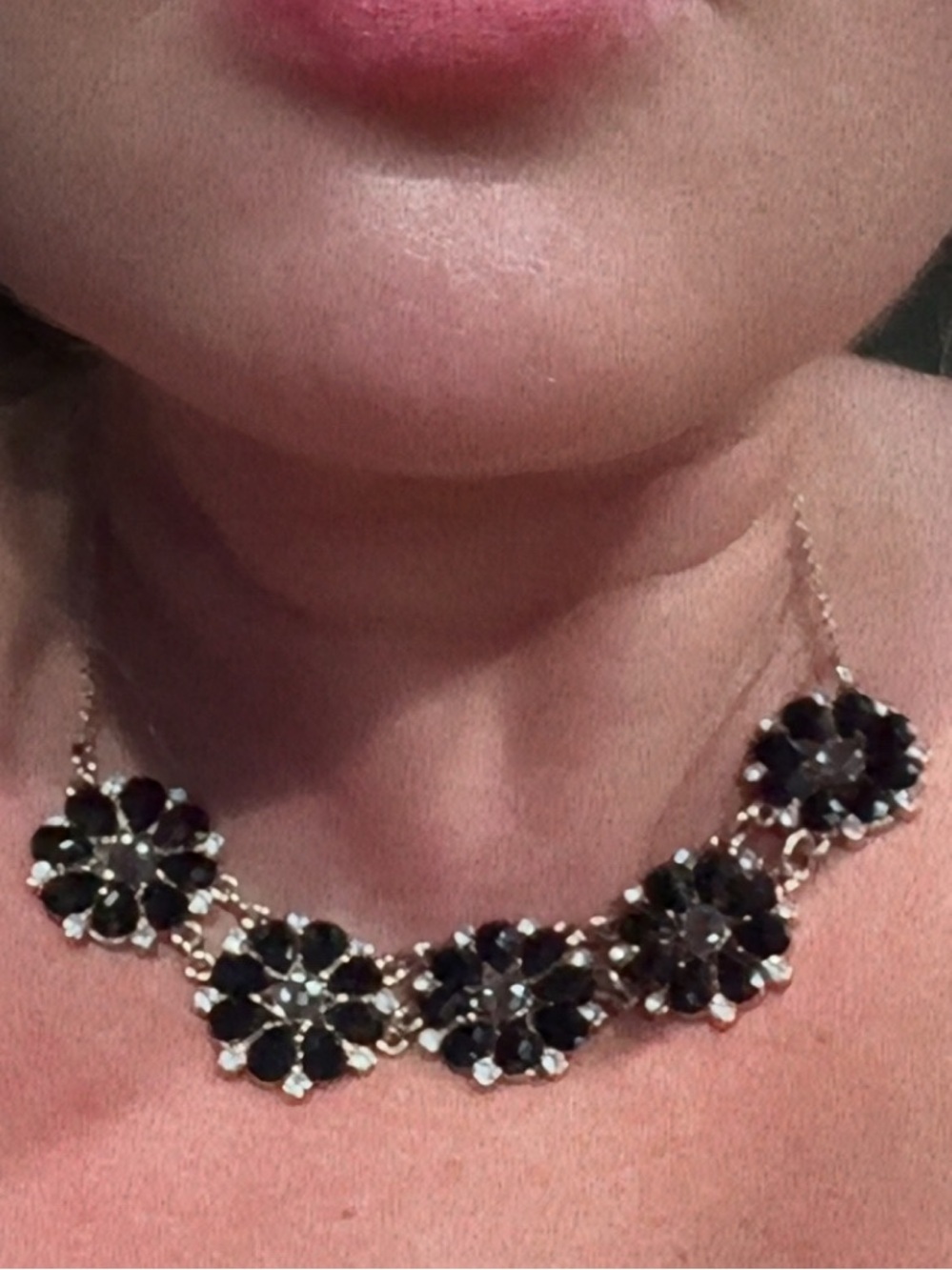 Source Unknown Black Floral Crystal Cluster Necklace - Women Jewelry